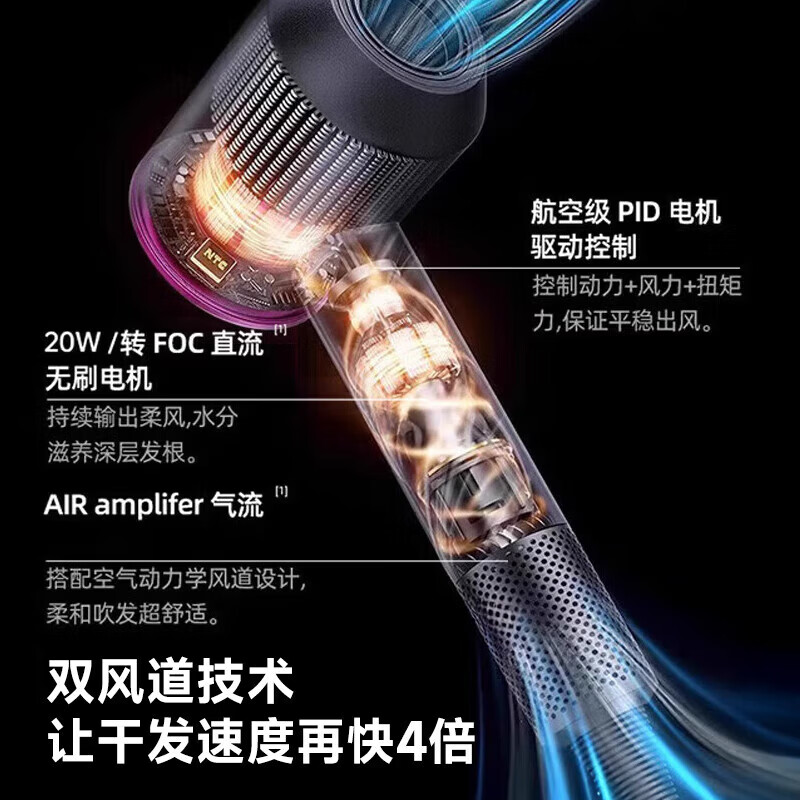 罗斯戴森【90亿水润负离子丨国家3C认证】无叶高速电吹风机家用静音护发大功率不伤发恒温吹风筒速干礼物 陶瓷金-单风嘴丨90亿水润负离子恒温护发 【2026新款丨顶配1:1版本】1.8米线长礼盒装