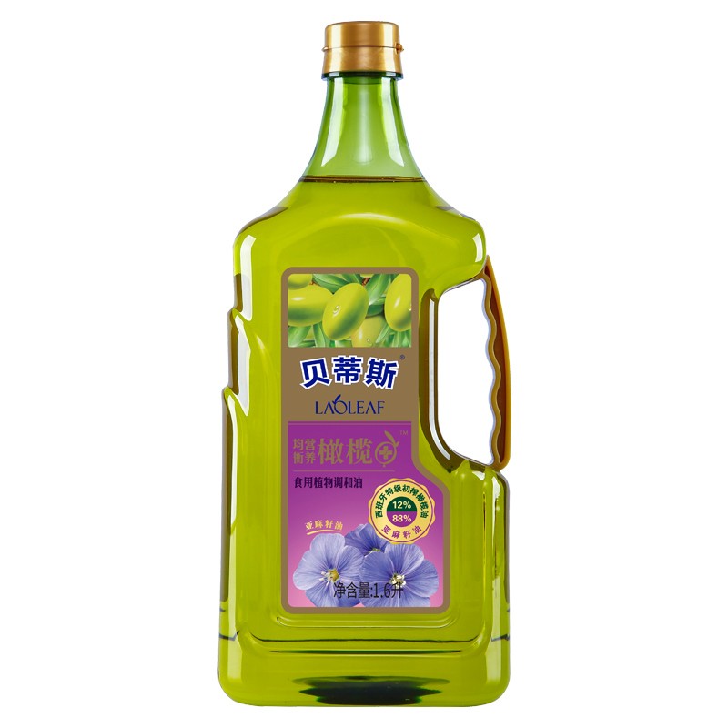 贝蒂斯 亚麻籽橄榄油食用植物调和油1.6L 含12%特级初榨橄榄油 炒菜 凉拌 烹饪 食用油