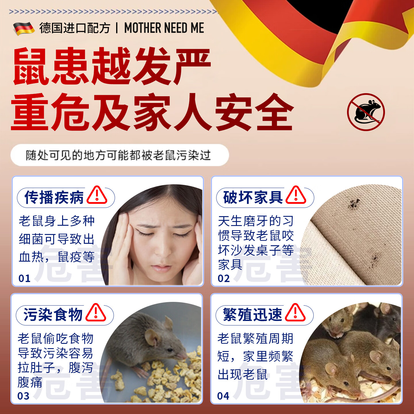 MOTHER NEED ME德国驱避老鼠神器驱避丸强力特效老鼠药一窝端老鼠克星家用室内 150㎡ 5袋装【不留痕迹】120-180㎡大户型适用