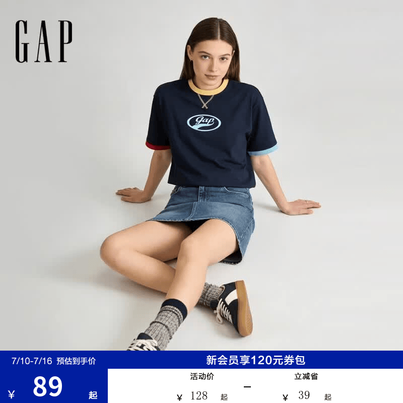 盖璞Gap男女装2026春季新款纯棉logo字母宽松短袖T恤百搭上衣 海军蓝 866079 S (165/88A)亚洲尺码