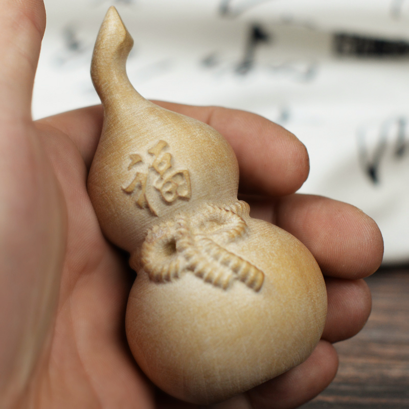 兴润阁 桃木葫芦手把件随身挂件无漆原木雕刻手把件 摆件