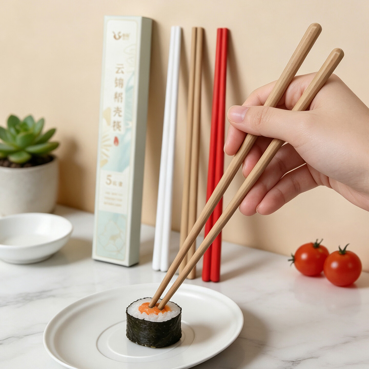 初绿一次性稻壳筷多色高档家用商用筷耐高温防霉盒装包装环保筷可定制 【白+棕+红】云锦筷各1盒