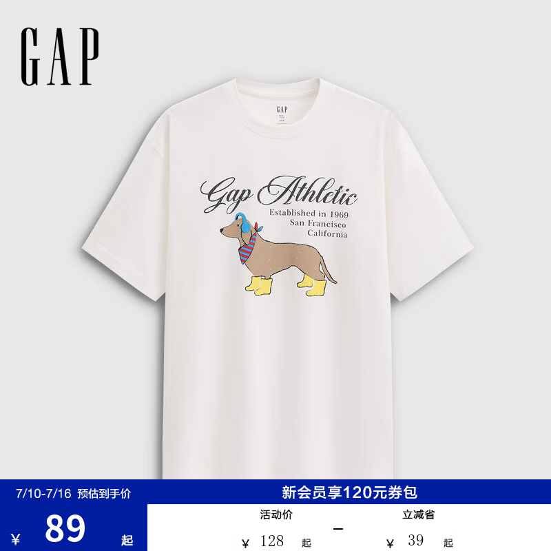 盖璞Gap男女装2026春季新款logo印花宽松短袖T恤休闲上衣 白色 866088 S (165/88A)亚洲尺码  版型偏大建议拍小一码