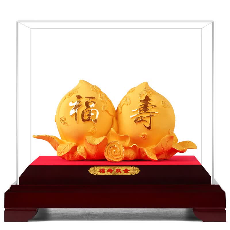 囍善缘 金寿桃摆件 老人生日礼物送长辈寿礼607080大寿祝寿贺寿高端礼品 新款福寿双全