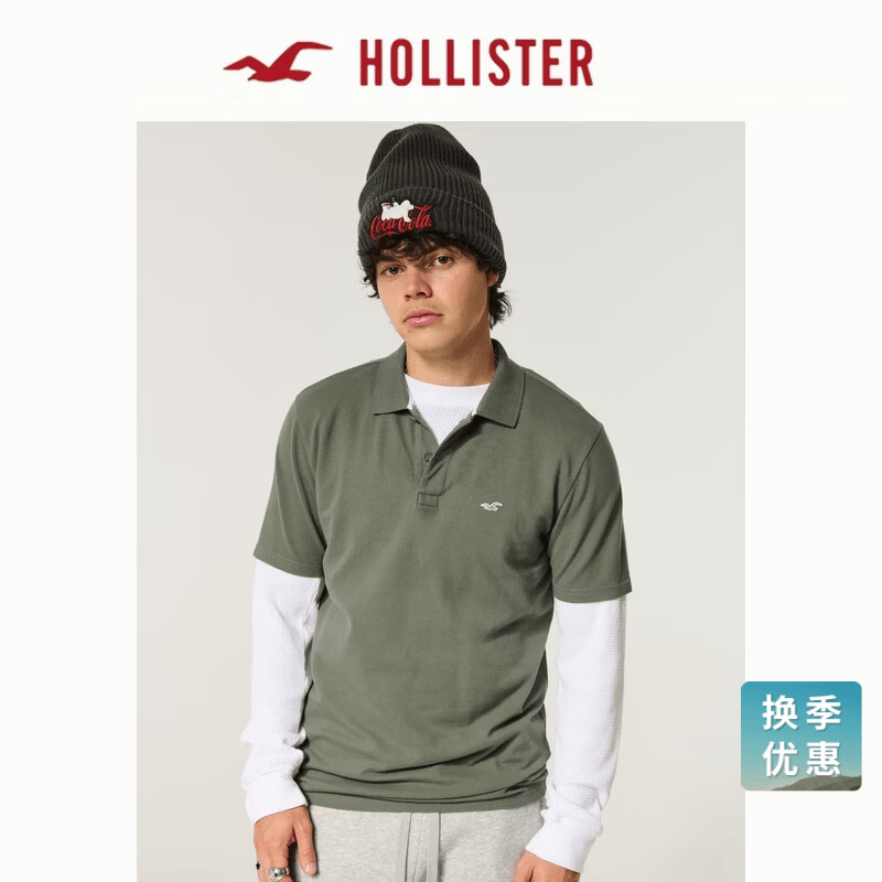HOLLISTER小海鸥图案经典情侣短袖POLO衫T恤26春夏男装324-6089 橄榄绿 M (180/100A)