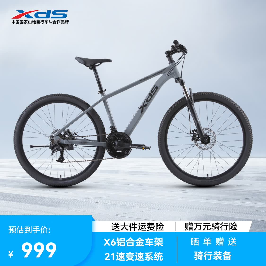 喜德盛（xds）山地自行车旭日310铝合金车架21速学生青少年成人入门通勤 石岩灰 17寸（适合身高165-180cm）