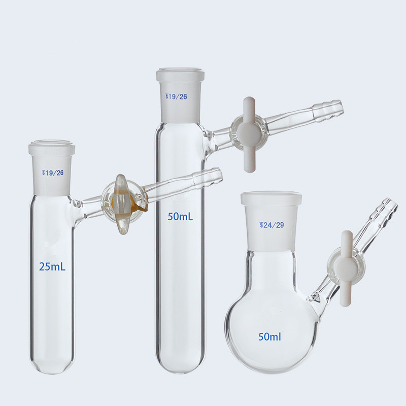 千石具支管烧瓶反应瓶19 24口具支管磨口反应管四氟节门玻璃活塞 试管