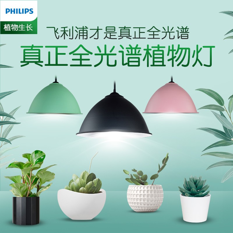 飞利浦植物生长灯led全光谱大棚室内家用多肉植物补光灯上色灯仿太阳光合作用灯管灯泡16w灯泡 圆盘灯架 加重底座 虎窝购