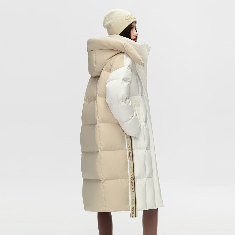 雪中飞羽绒服女中长款H版型修身显瘦高充绒保暖羽绒服 糙白|8003 M /165/88A
