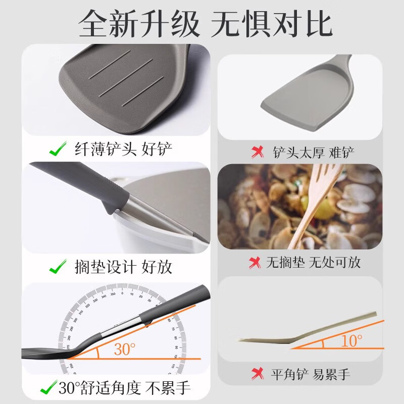 双枪锅铲硅胶铲家用炒菜铲子耐高温食品级汤勺套装不粘锅专用锅铲 【雅奢】勺铲两件套