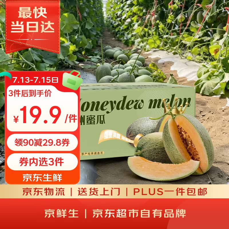 京鲜生 哈密瓜西州蜜/西周蜜  2粒5-7斤  生鲜水果礼盒 