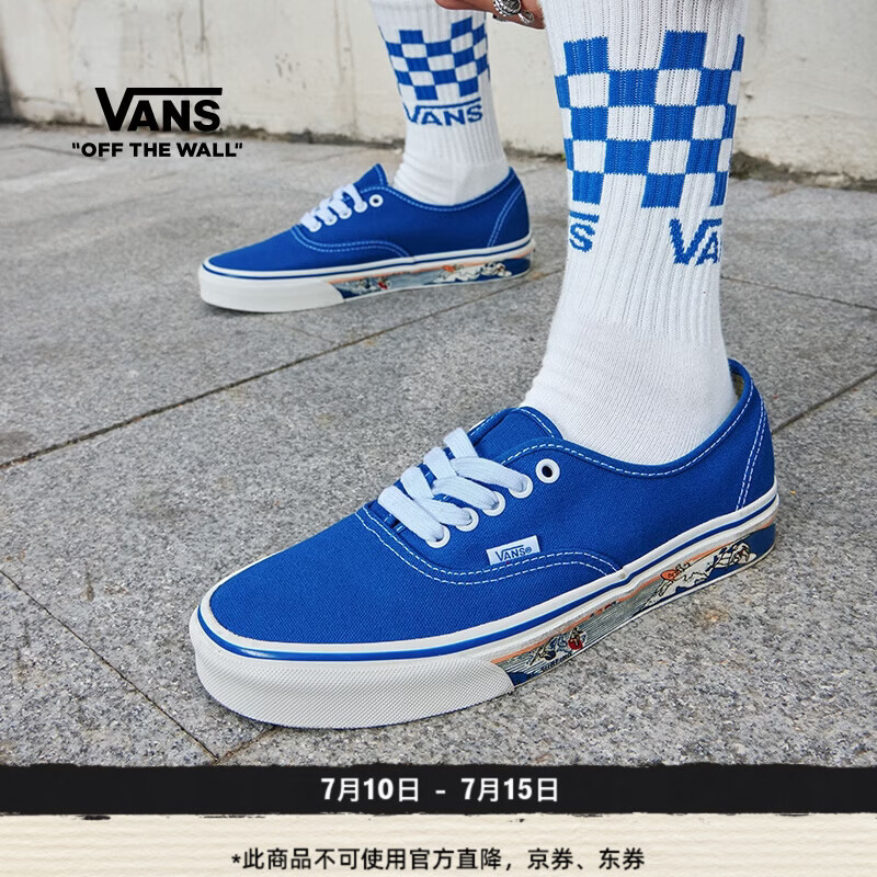 VANS范斯官方 Authentic蓝色侧边冲浪印花男鞋女鞋帆布鞋 蓝色 40.5