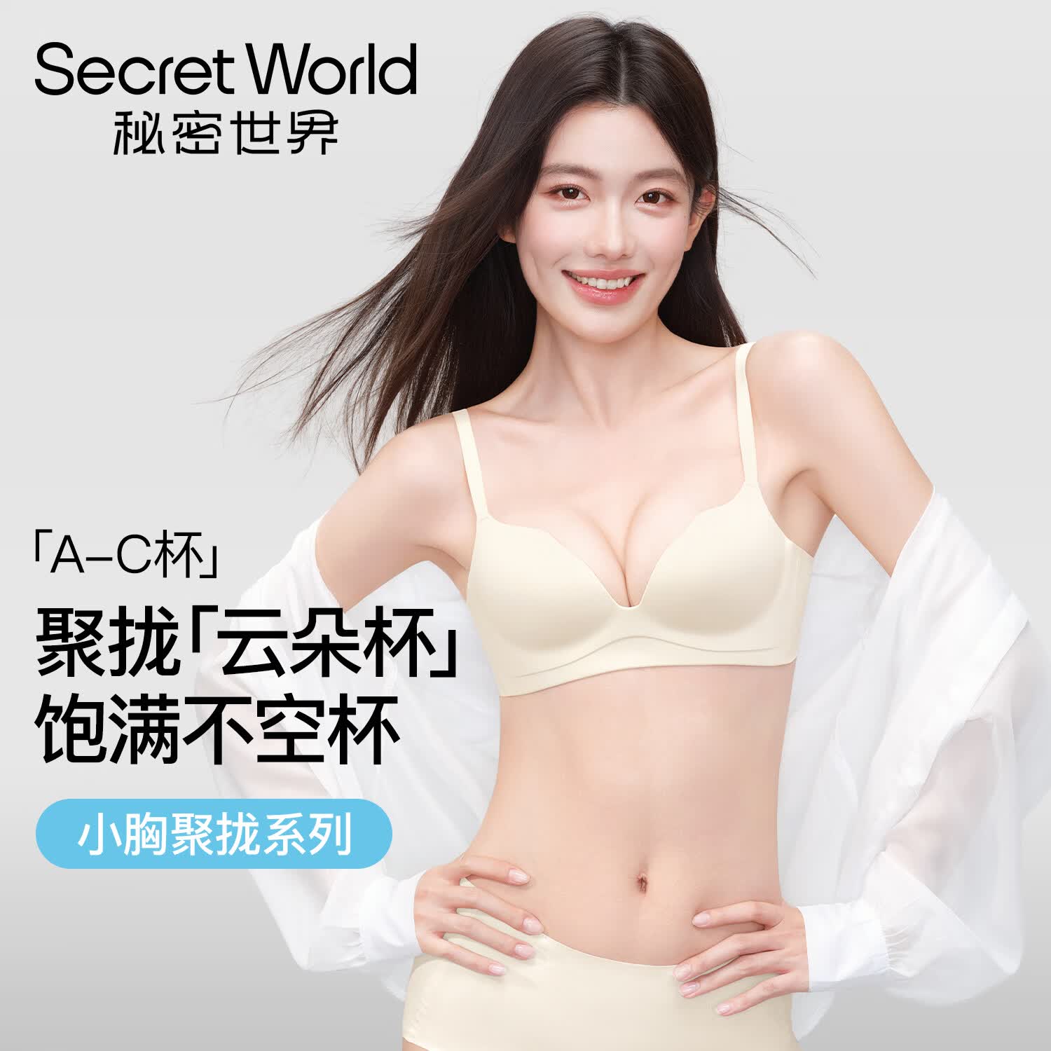秘密世界（SecretWorld）王玉雯同款内衣女小胸聚拢收副乳防下垂无痕隐形显大女士文胸罩