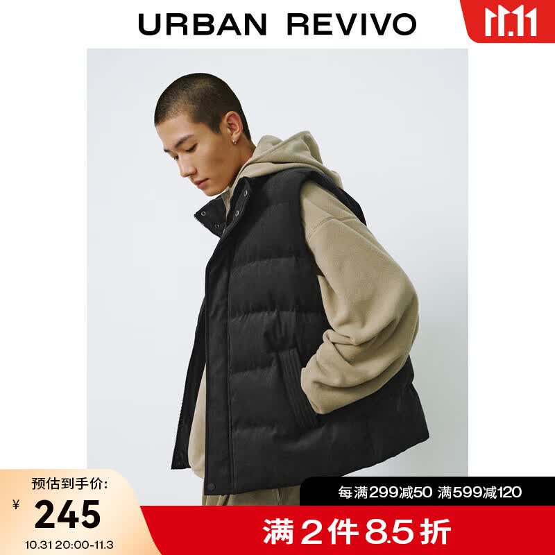 UR2023秋冬新款男装时尚百搭休闲保暖宽松无袖立领棉服UML130023 正黑 M高性价比高么？