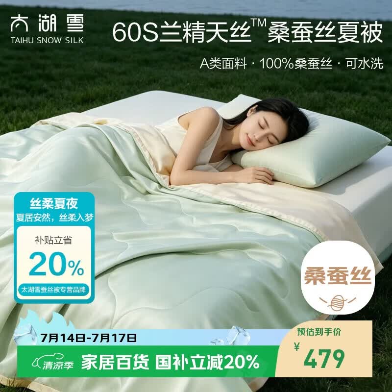 太湖雪 100%桑蚕丝夏凉被 天丝空调被 可水洗夏被 A类抗菌 青荷露2*2.3m