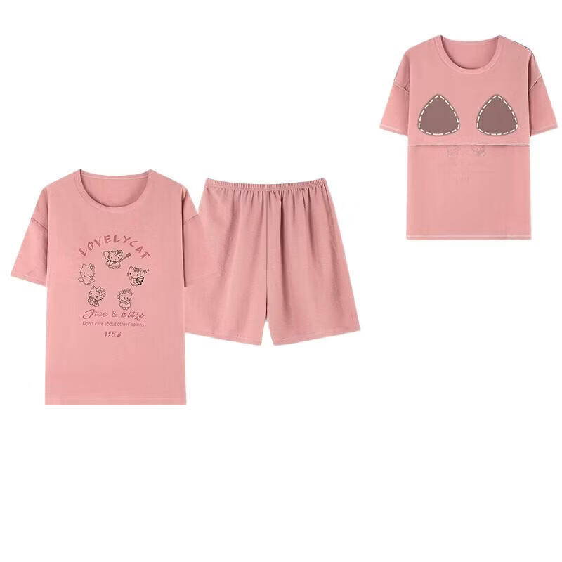 芬腾可安(FENTENGCARE)【A】女士夏季短袖睡衣套装短裤学生少女孕妇可穿舒适棉 5551【带胸垫】这款不偏小 XL