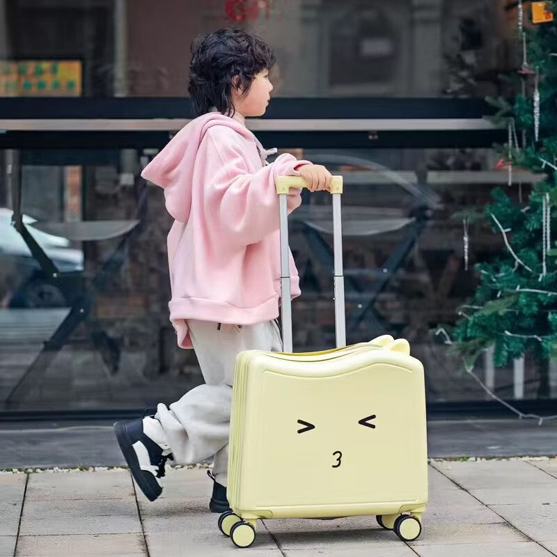 多伦保罗行李箱小型儿童可坐骑女孩小学生轻便旅行箱可爱拉杆箱男 可骑行+加厚+静音轮【奶酪黄拉链款】 22寸【遛娃神器可坐可骑可收纳】承重120斤