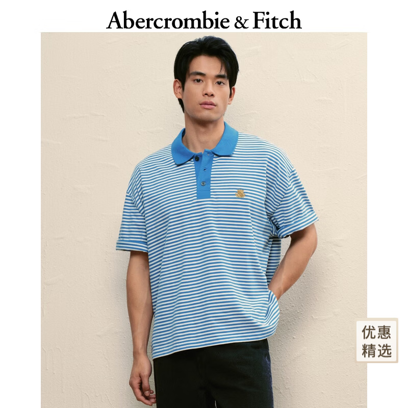 Abercrombie &amp; Fitch【重磅POLO】男装25夏季美式条纹棉质POLO衫短袖T恤124-5570 海军蓝条纹 2XL  (185/124A)
