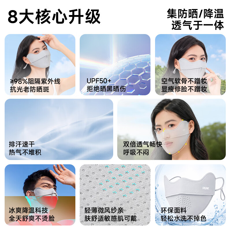 匹克防晒口罩男女同款防晒面罩护眼角防紫外线冰丝薄款透气遮阳口罩 高山灰【网孔透气款】护眼角 男女同款/轻薄透气