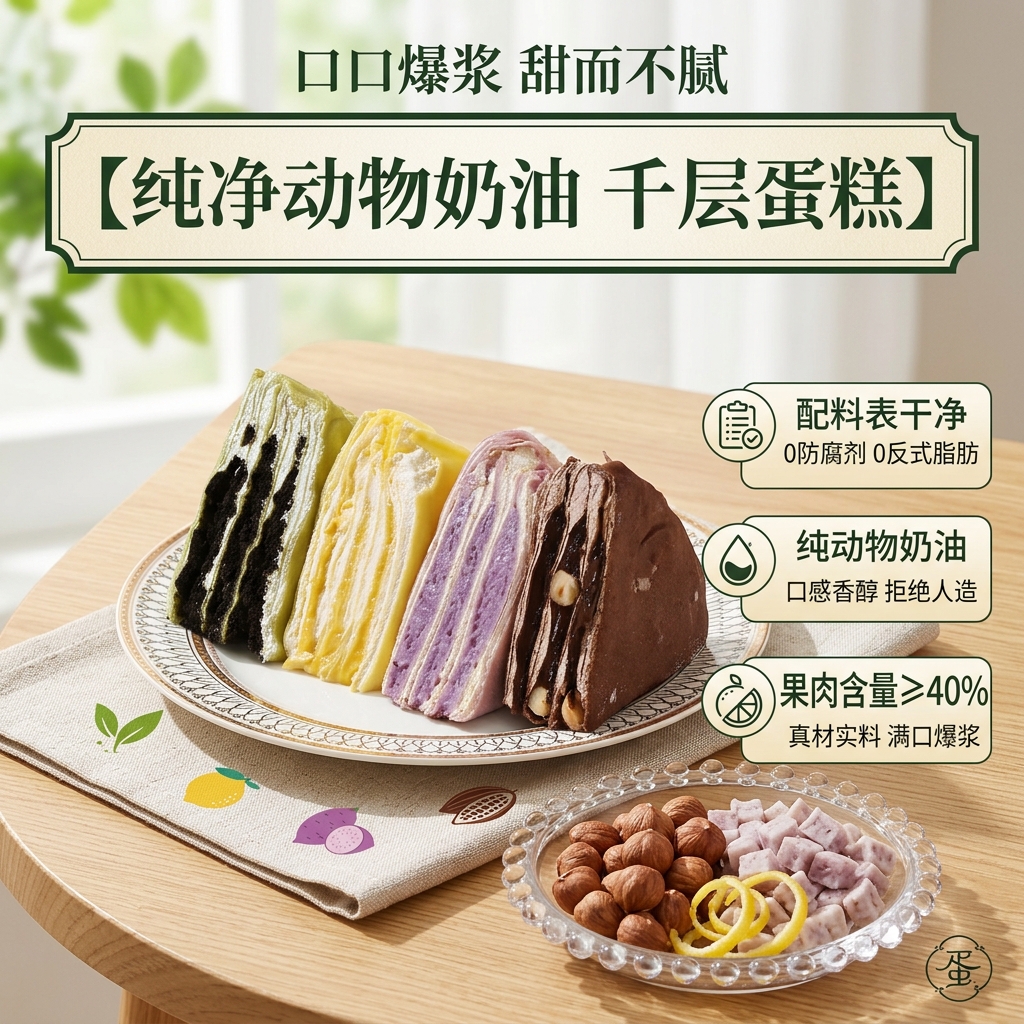 榴食喵猫山王榴莲千层蛋糕罐子生日盒子小蛋糕动物奶油甜品400g/盒共4盒 榴莲千层+巧克力+芋泥+奥利奥