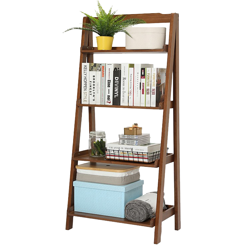 简直 实木书架落地简易书架墙角书架置物架客厅转角书架学生卧室多层储物架收纳陈列架实木书柜办公室书架子 胡桃色45cm