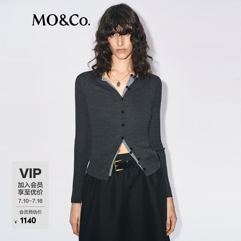 MO&amp;Co.针织衫开衫可机洗绵羊毛假两件设计感摩安珂
