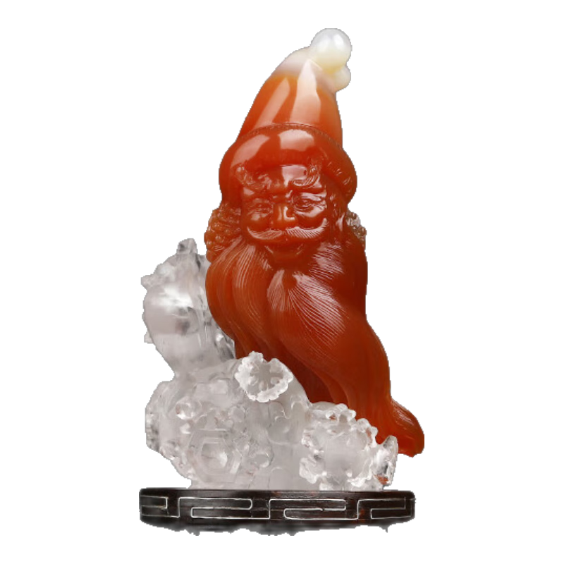 北玉青龍瑪瑙圣誕擺件紅瑪瑙老人圣誕節禮物水晶精品老貨收藏帶底座 紅瑪瑙圣誕老人