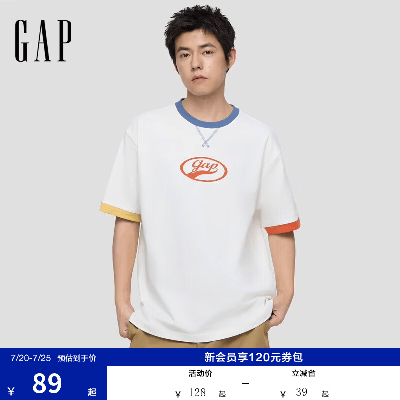 盖璞Gap男女装2026春季新款纯棉logo字母宽松短袖T恤百搭上衣 白色 866079 L (175/96A)亚洲尺码