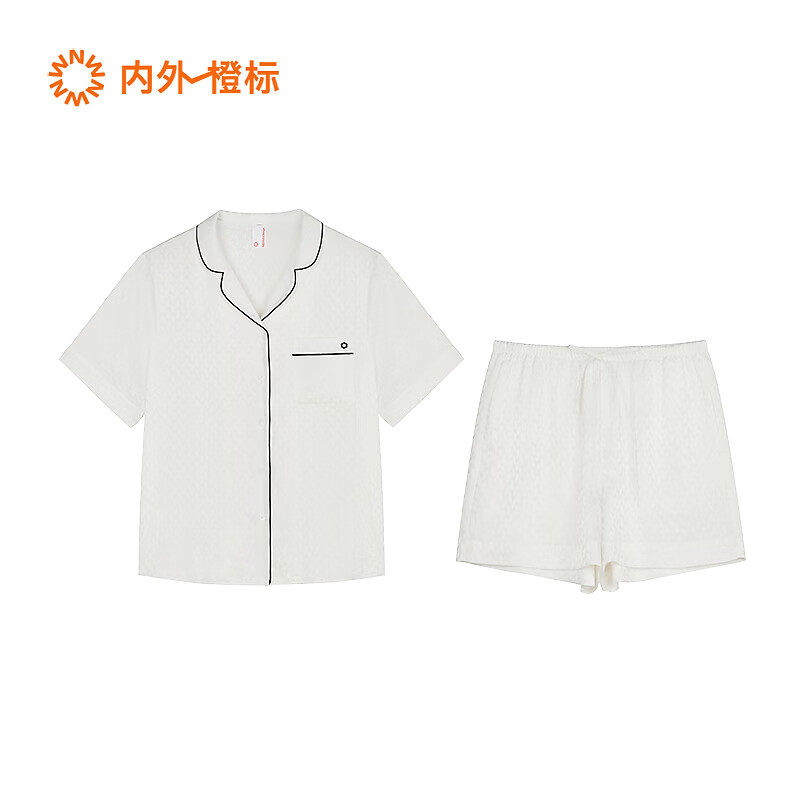 内外(NEIWAI)睡衣女士套装浮光绸珠光感短袖短裤舒适透气NO261WL5705 云白色爪爪菱形 M