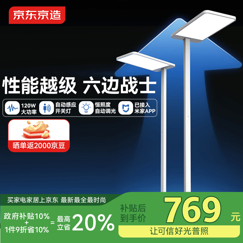 京东京造长颈鹿Lite2大路灯立式护眼学习台灯感应开关落地灯