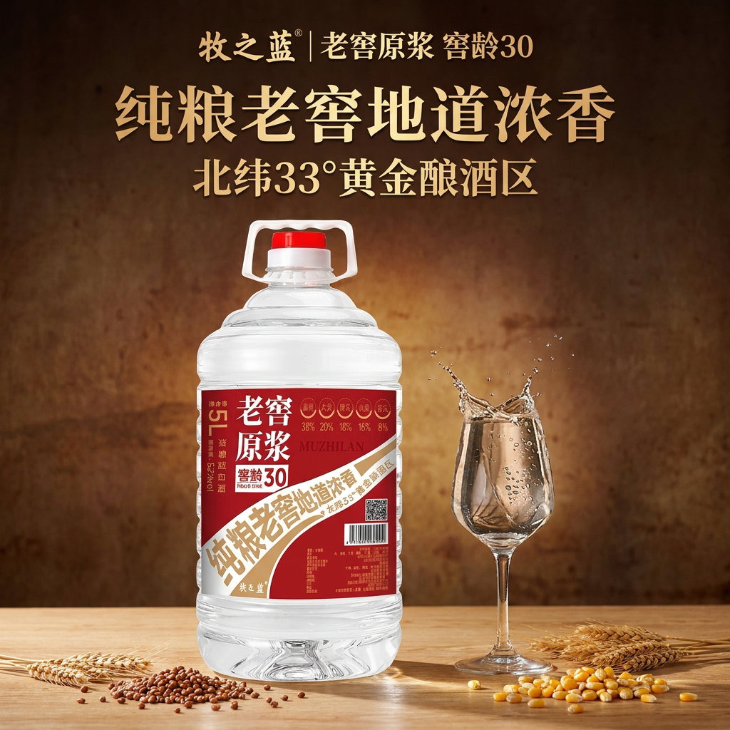 牧之蓝红高粱桶装白酒52度5L浓香型纯粮食白酒 泡杨梅用酒 52度 5L 1桶