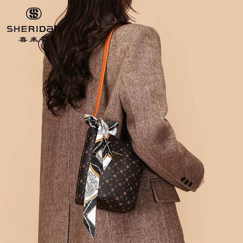 喜来登(SHERIDAN)包包 丝巾水桶包 女包轻奢单肩包斜挎包托特包七夕情人节礼物 NL260302S
