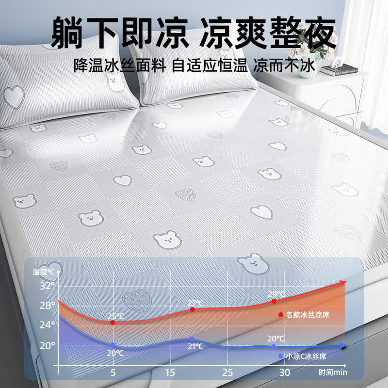 可水洗冰丝凉席夏季三件套2026新款艾草藤席子可机洗学生宿舍空调 【26新款单凉席】元森-奇妙森林【升级冰丝面料 添 90cm*200cm