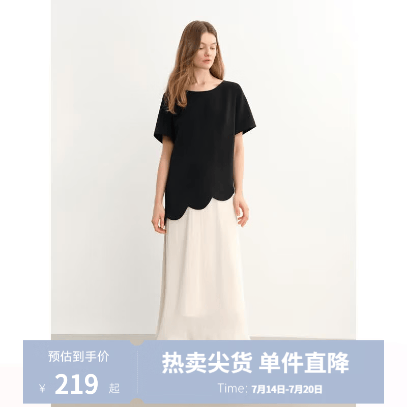 独束（DUSHU）大码女装撞色拼接假两件连衣裙2025夏季新品设计感减龄气质裙 赫本黑（短袖） M （尺码：1）