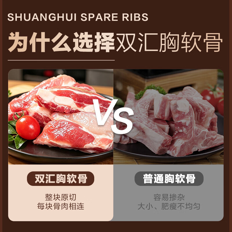 双汇原切猪胸软骨2斤/袋冷冻生鲜肋排边软骨官方旗舰店 双汇猪胸软骨1kg