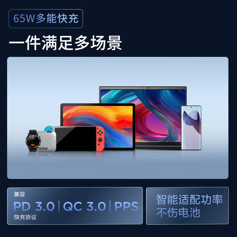ThinkPad联想超级快充电源适配器65W氮化镓便携c口红电源兼容PD3.0多种协议苹果华为手机拯救者小新笔记本 65W氮化镓快充套装 适配多种快充协议|新氮化镓技术|笔记本手机平板适用