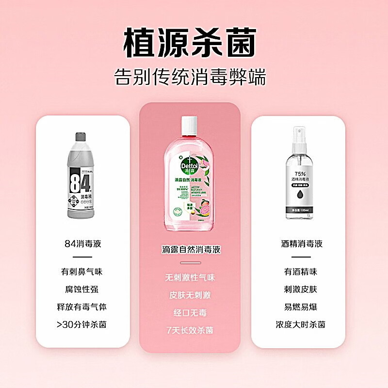 滴露(Dettol)滴露自然香氛消毒液杀菌除螨母婴可用衣物持久留香除臭内外衣混洗 滴露自然香氛消毒液 1L*四瓶