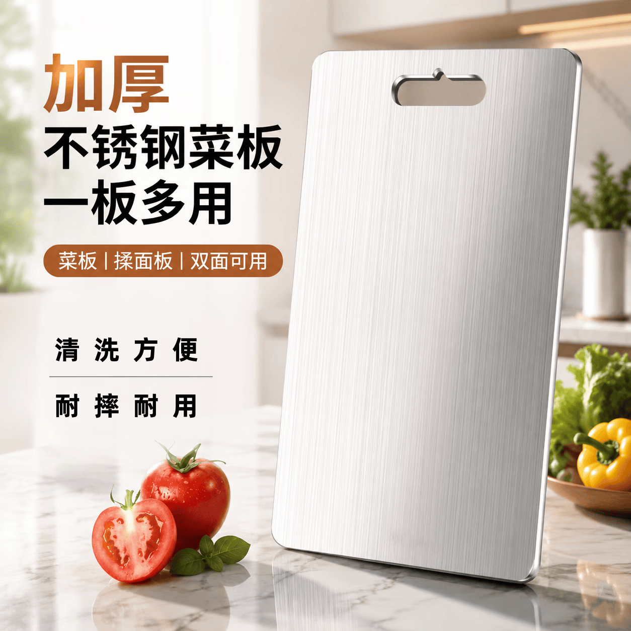 不锈钢菜板双面切菜板加厚擀面防滑砧板案板揉面板厨房菜板 小号24*15cm