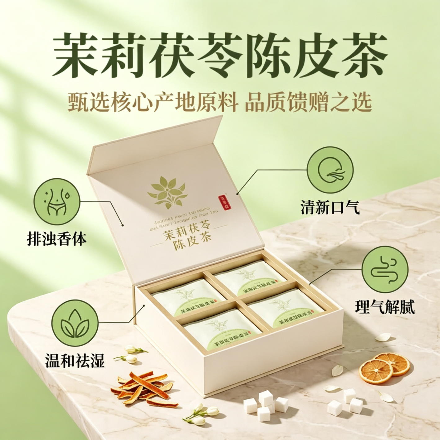 另善堂茉莉花陈皮茯苓茶排浊气体香花茶中药材祛湿喝出体香养颜水养生茶 【体香来了】茉莉茯苓陈皮茶 200g*4盒 【茶色清香】茉莉花陈皮茯苓茶