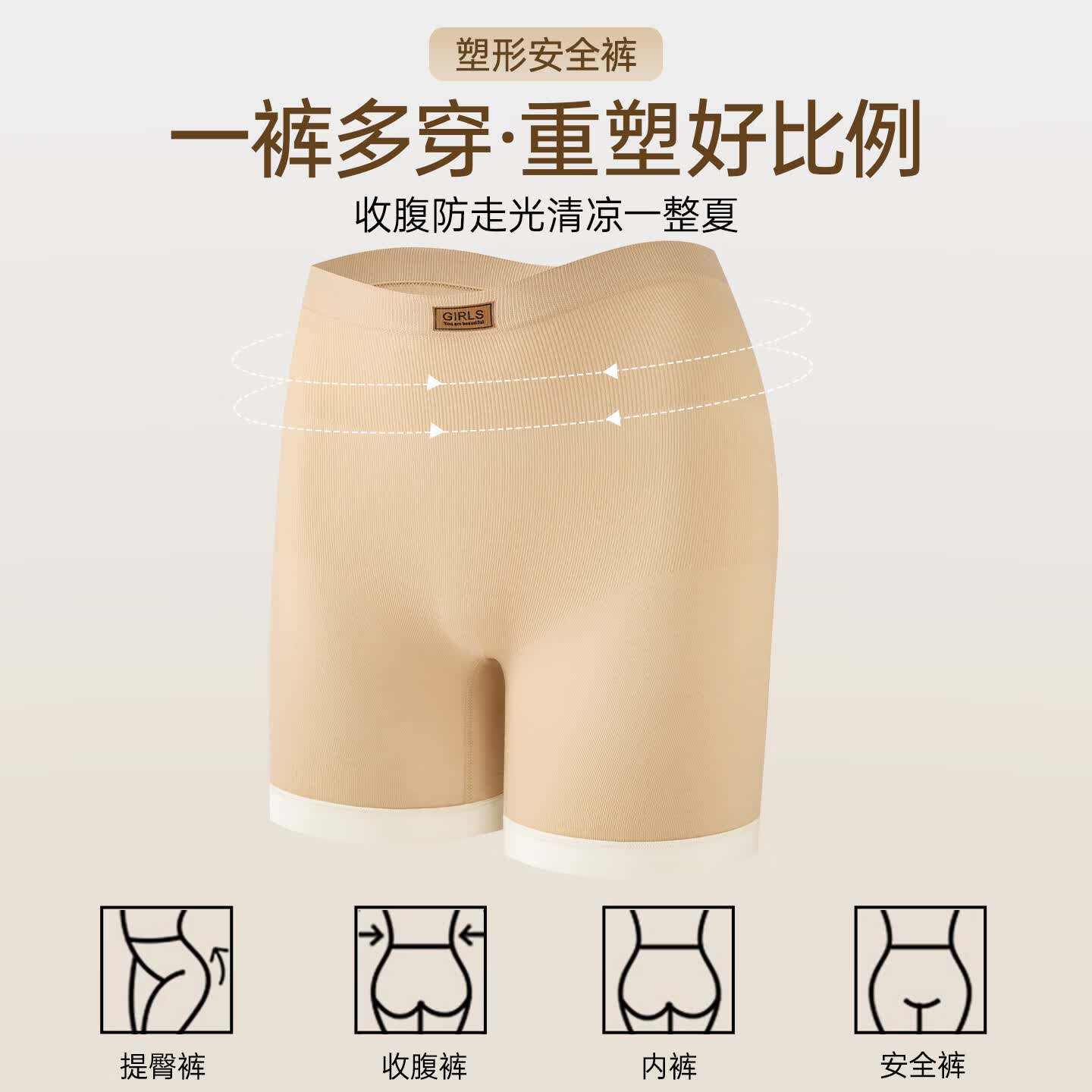 都市丽人女士安全裤女防走光夏季2026新款无痕内裤二合一不卷边打底短裤 B组:米色+肤色 2条 均码 建议【85-145斤】