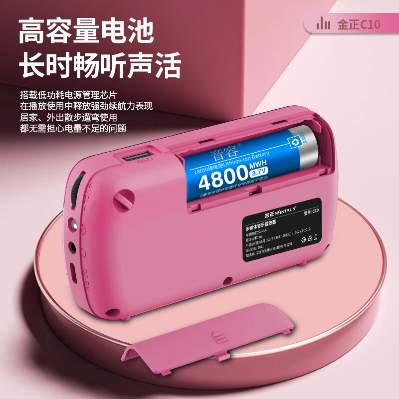 金正C10 随身蓝牙插卡播放器 FM 收音定时录音 配2800首儿歌 TF卡 儿童早教故事机 全频音质便携小音响 天空蓝 【基础款】C10主机
