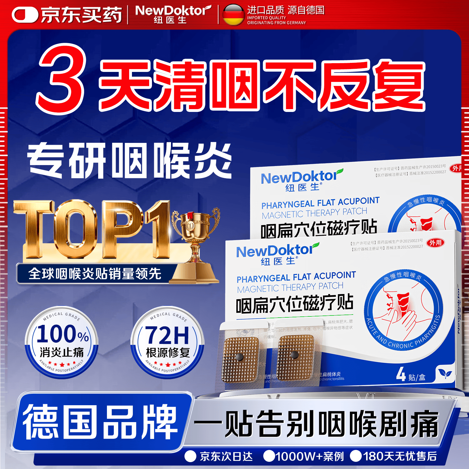 纽医生咽扁穴位磁疗贴咽炎贴片重度急慢性咽喉炎专用喉咙痒干咳异物感药