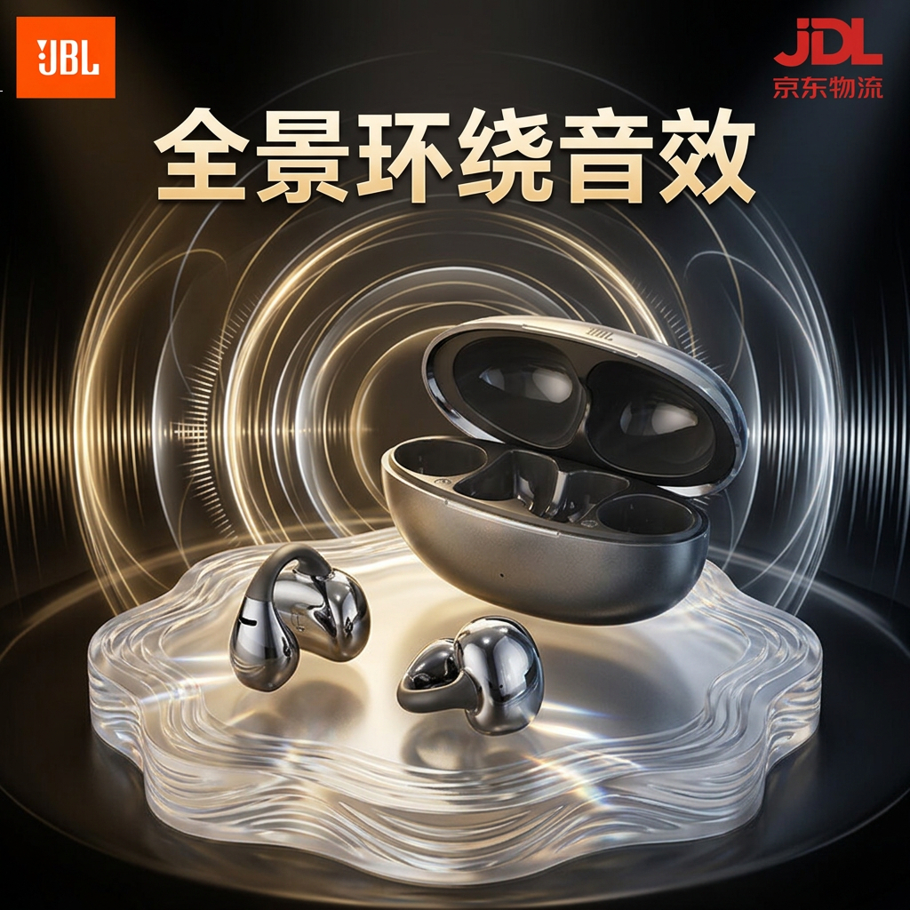 JBL蓝牙耳机耳夹式气骨传导概念无线开放式不入耳运动跑步AI自适应降噪全景杜比音效2026年新款 墨玉黑 哈曼卡顿级音质+舒适无感佩戴+双设备连接