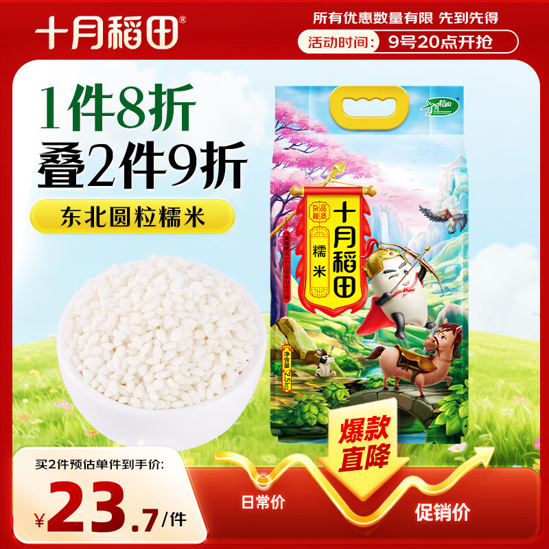 十月稻田 糯米 5斤 新米 东北圆粒糯米 五谷杂粮米 包粽子糯米粉 酿米酒