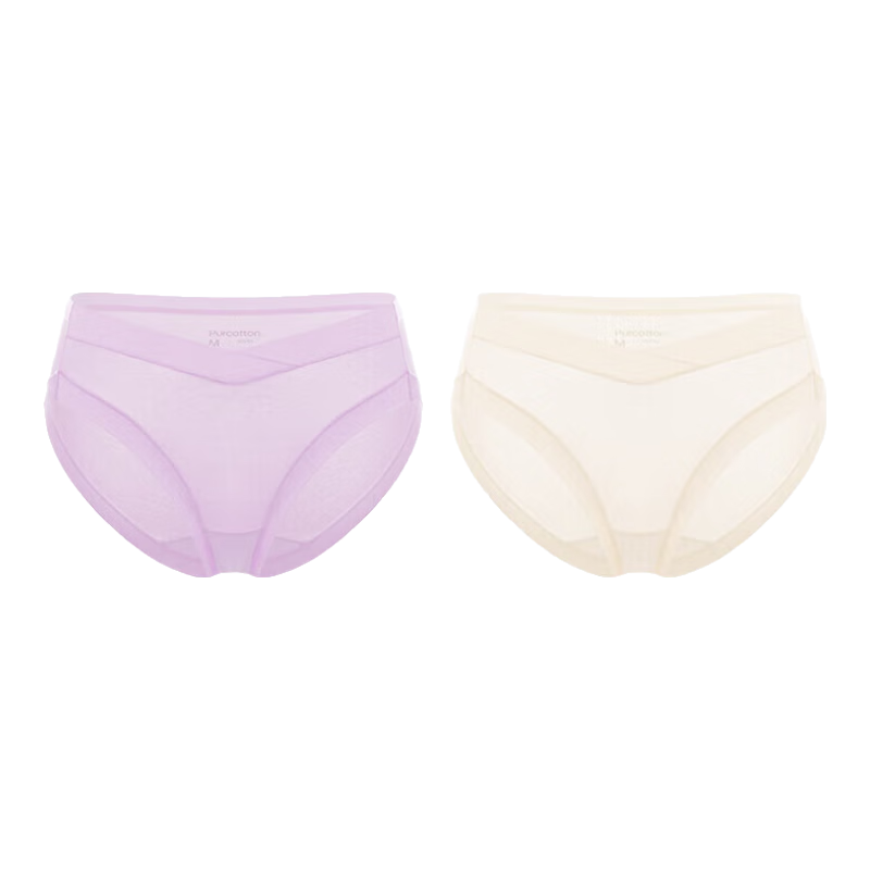 全棉时代内裤女纯棉低腰三角裤女士大码 奶白色+梦幻紫 170