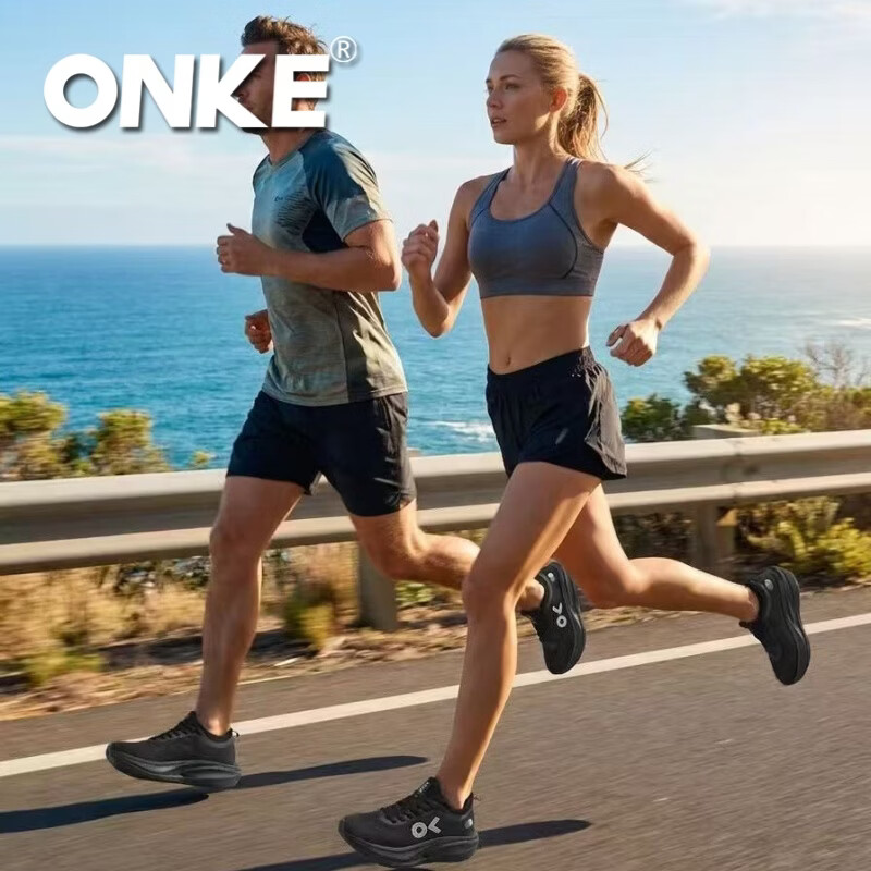 ONKE德国欧克秋季新款女运动鞋轻便透气碳板防滑耐磨缓震跑步鞋男 黑骑 38