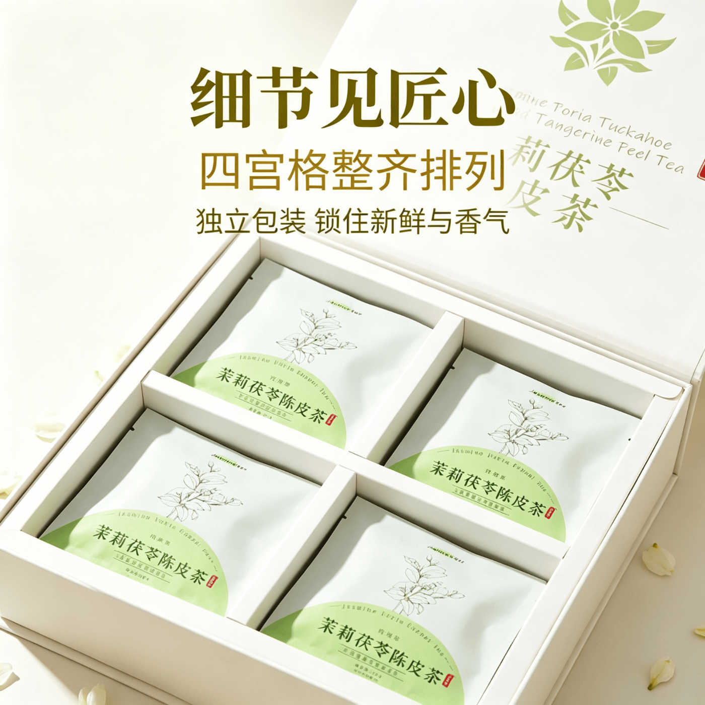 另善堂茉莉花陈皮茯苓茶排浊气体香花茶中药材祛湿喝出体香养颜水养生茶 【体香来了】茉莉茯苓陈皮茶 200g*4盒 【茶色清香】茉莉花陈皮茯苓茶