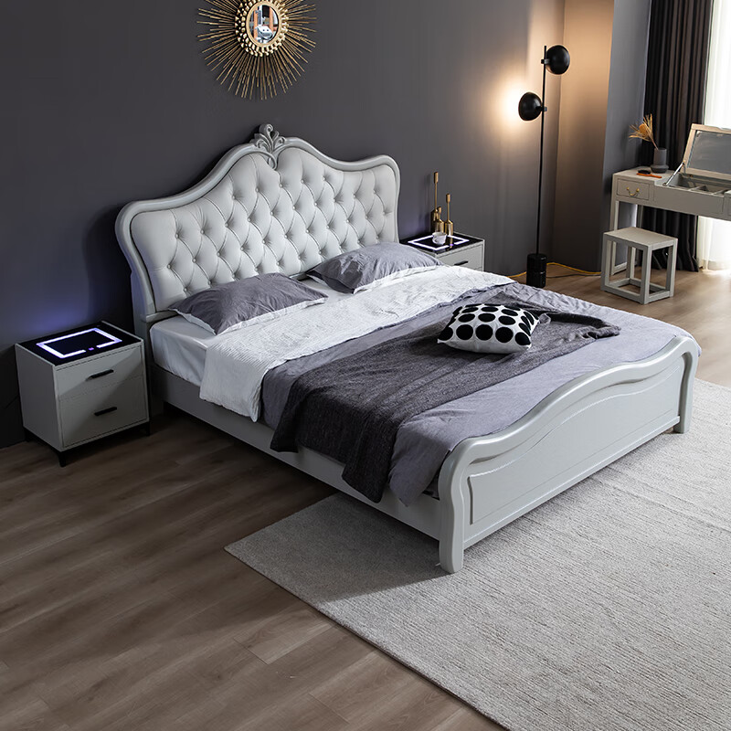 意特尔 灰色静音实木床法式实木床双人床1.