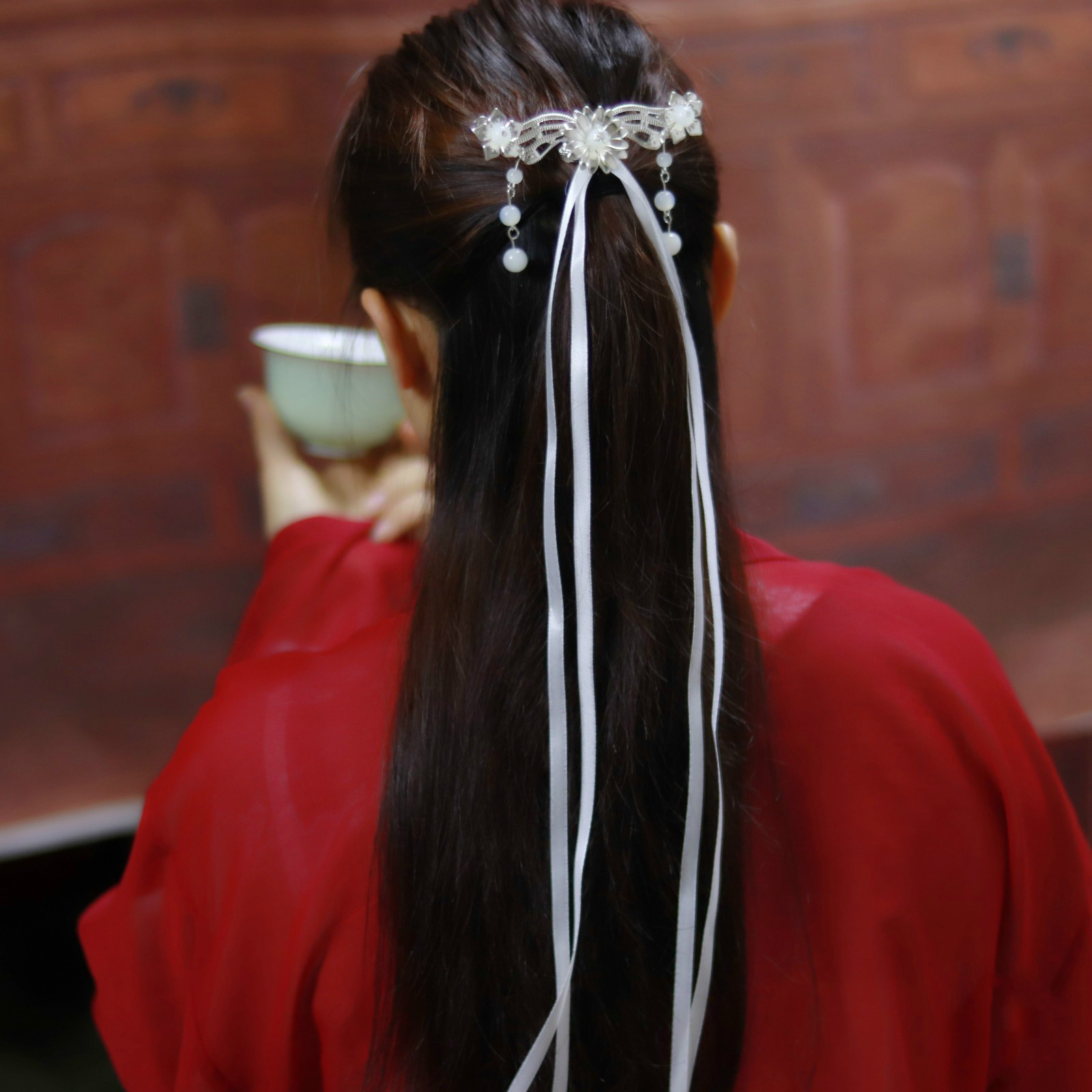 手工古装丝带飘带复古典古风发簪汉服超仙发带流苏头饰发饰 白色