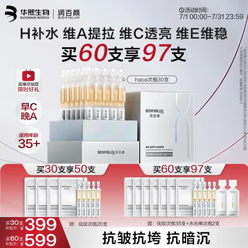 润百颜华熙生物HACE次抛精华30支早C晚A抗皱紧致护肤品生日礼物